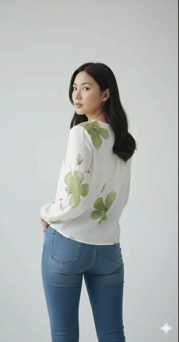 White_Cotton_Rayon_Floral_Print_V_Neck_Puff_Sleeve_Top_For_Women