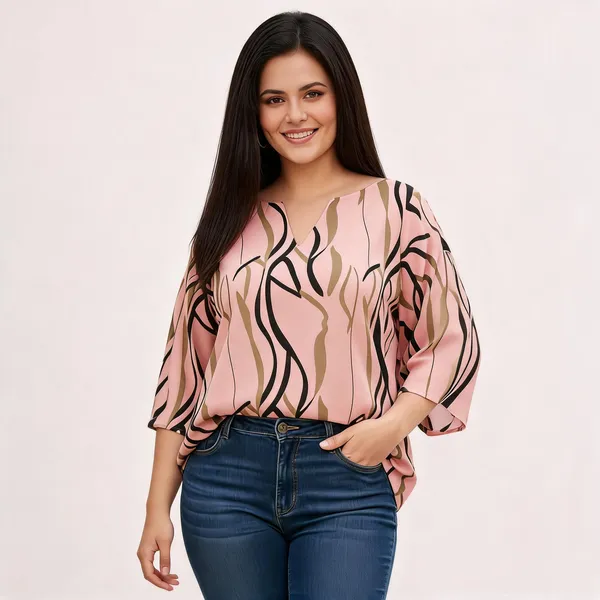 Pink_Cotton_Rayon_Abstract_Print_V_Neck_Batwing_Sleeve_Top_For_Women