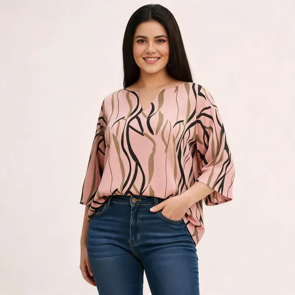 Pink_Cotton_Rayon_Abstract_Print_V_Neck_Batwing_Sleeve_Top_For_Women