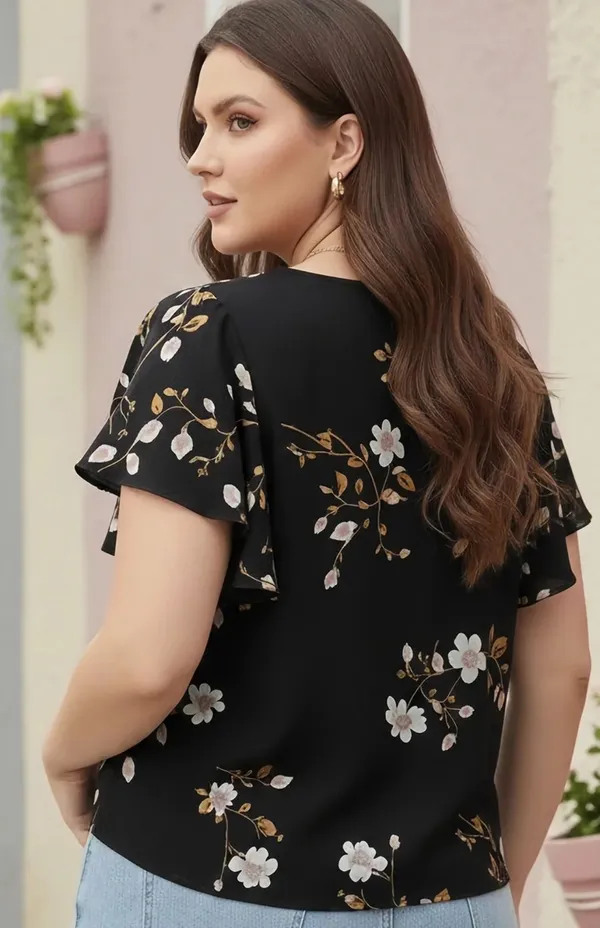 Black_Cotton_Rayon_Floral_Print_V_Neck_Ruffle_Sleeve_Top_For_Women