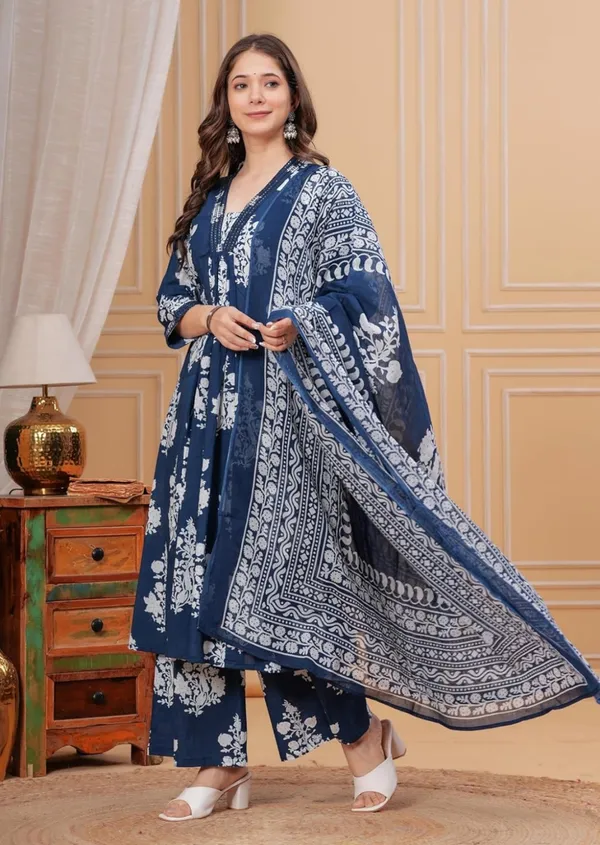 Royal_Blue_Cotton_Rayon_Printed_Anarkali_Kurta_With_Palazzo_And_Dupatta_For_Women
