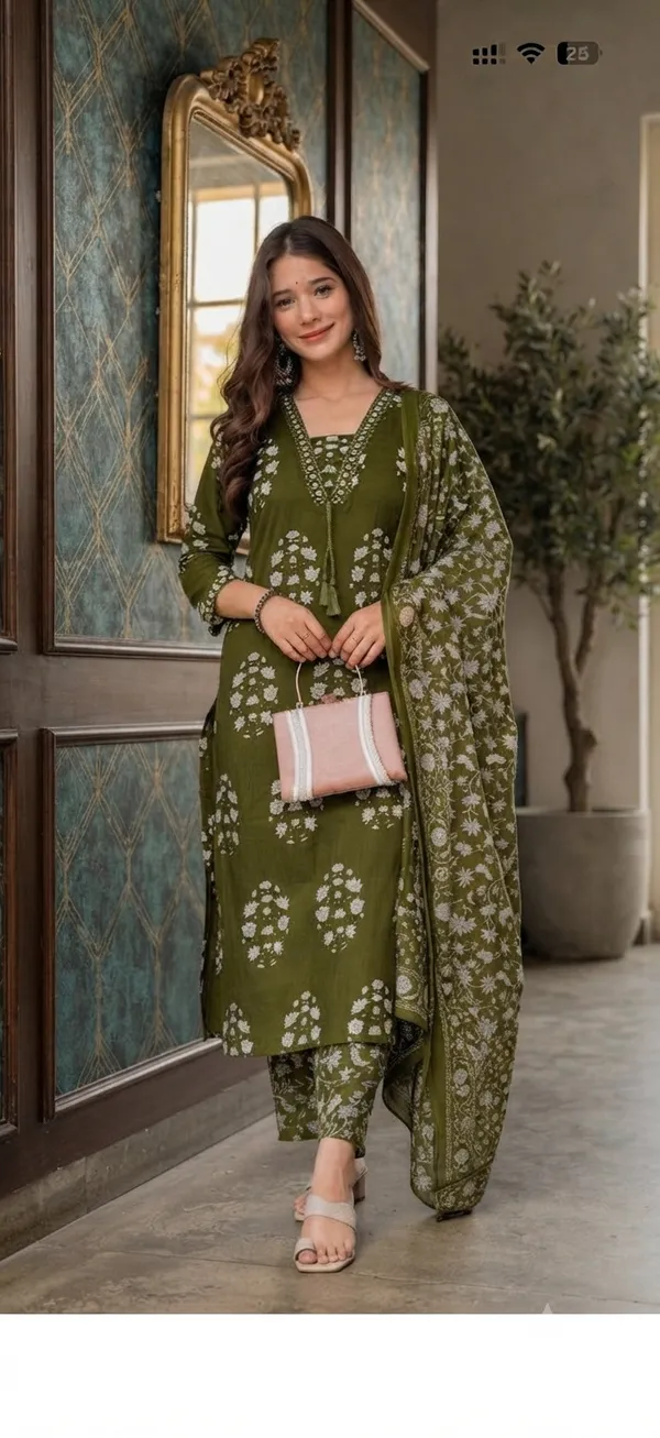 Green_Cotton_Rayon_Printed_Straight_Kurta_Pant_Set_With_Dupatta_For_Women