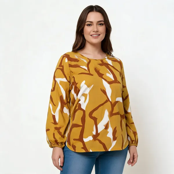 Yellow_Cotton_Rayon_Abstract_Print_Relaxed_Long_Sleeve_Top_For_Women