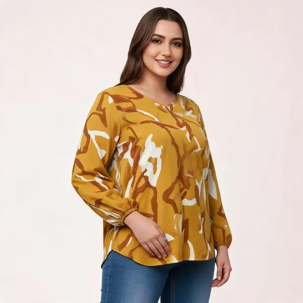 Yellow_Cotton_Rayon_Abstract_Print_Relaxed_Long_Sleeve_Top_For_Women