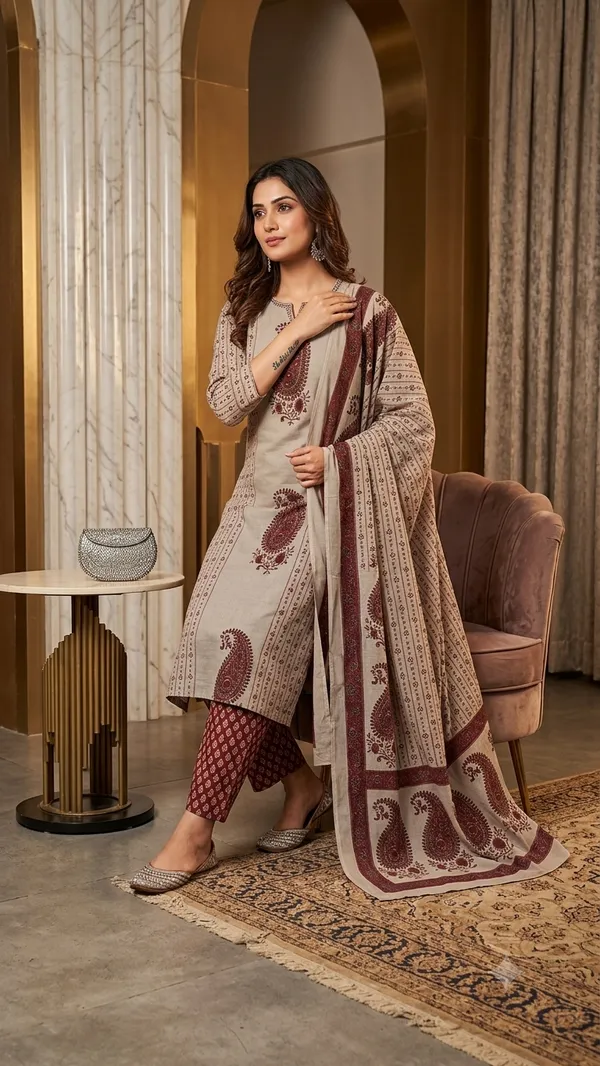 Beige_Cotton_Rayon_Paisley_Print_Straight_Kurta_Palazzo_Set_For_Women