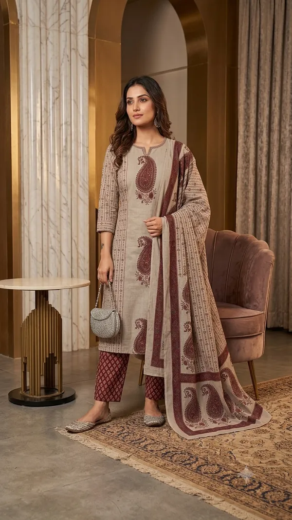 Beige_Cotton_Rayon_Paisley_Print_Straight_Kurta_Palazzo_Set_For_Women