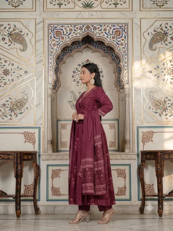 Maroon_Cotton_Rayon_Printed_Anarkali_Kurta_Set_For_Women