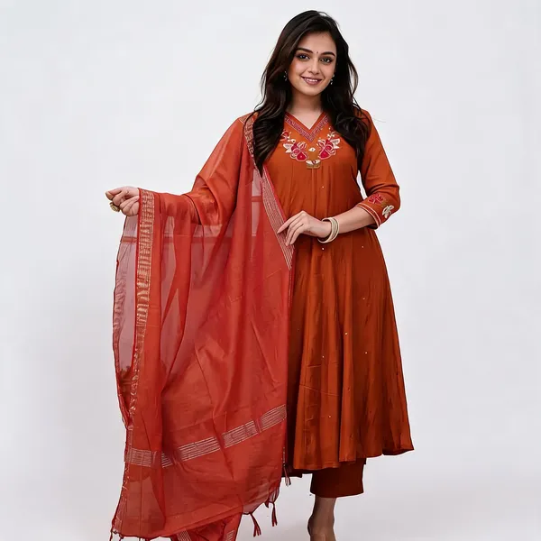 Maroon_Cotton_Rayon_Embroidered_Anarkali_Kurta_Set_With_Dupatta_For_Women
