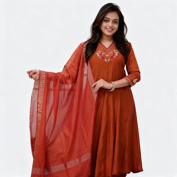 Maroon_Cotton_Rayon_Embroidered_Anarkali_Kurta_Set_With_Dupatta_For_Women