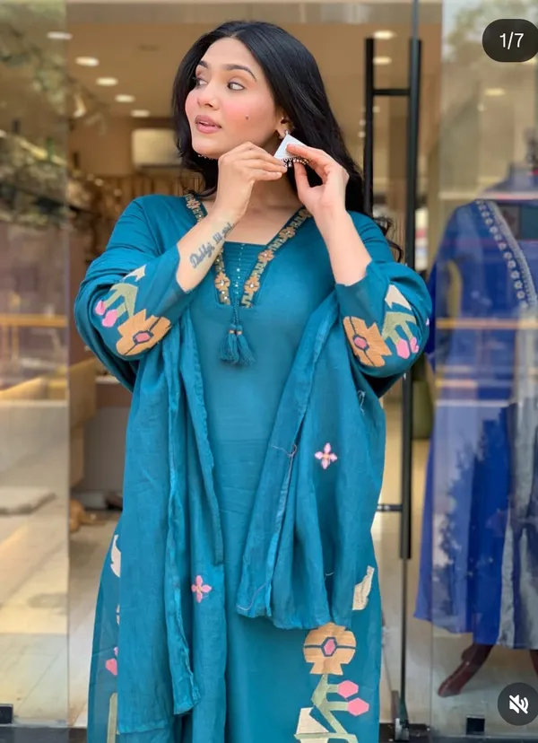 Teal_Cotton_Rayon_Embroidered_Straight_Kurta_Set_With_Dupatta_For_Women