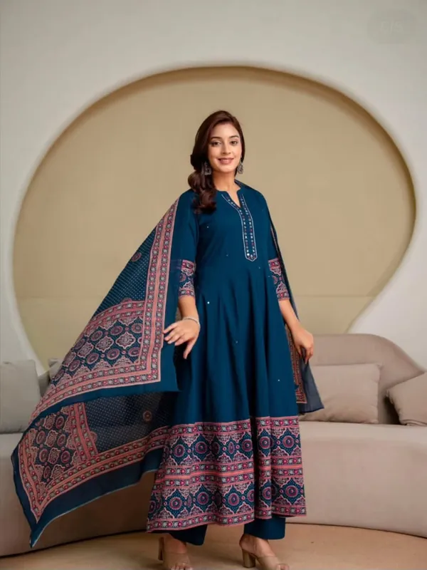 Blue_Cotton_Rayon_Printed_Anarkali_Kurta_With_Pant_And_Dupatta_For_Women