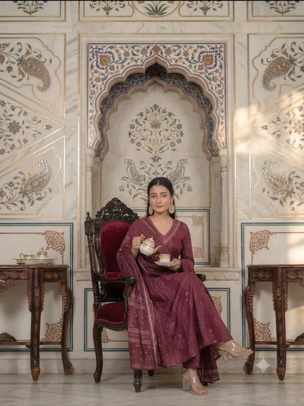 Maroon_Cotton_Rayon_Printed_Anarkali_Kurta_Set_For_Women