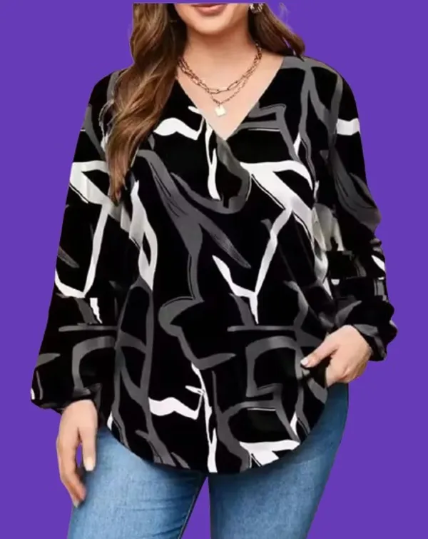 Black_Cotton_Rayon_Abstract_Print_V_Neck_Long_Sleeve_Plus_Size_Top_For_Women