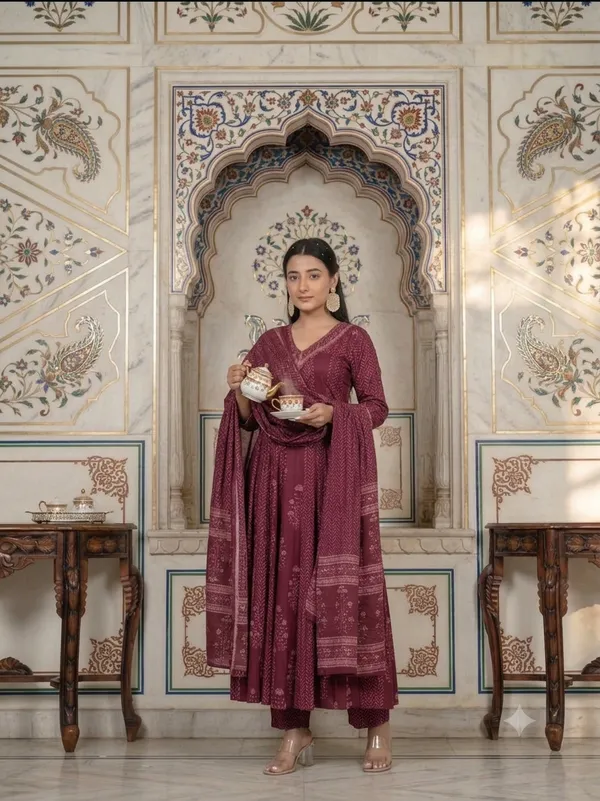 Maroon_Cotton_Rayon_Printed_Anarkali_Kurta_Set_For_Women