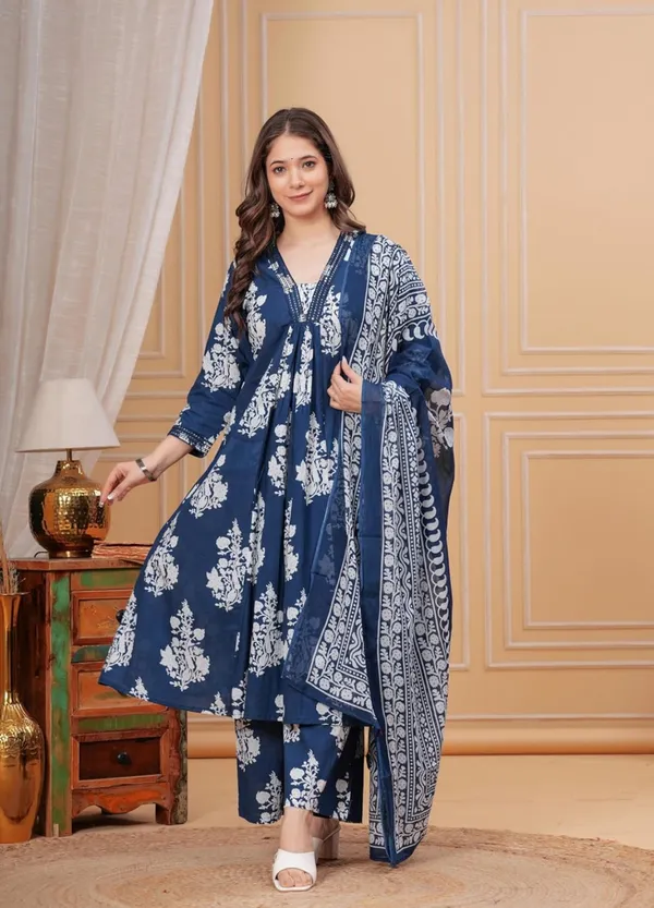Royal_Blue_Cotton_Rayon_Printed_Anarkali_Kurta_With_Palazzo_And_Dupatta_For_Women