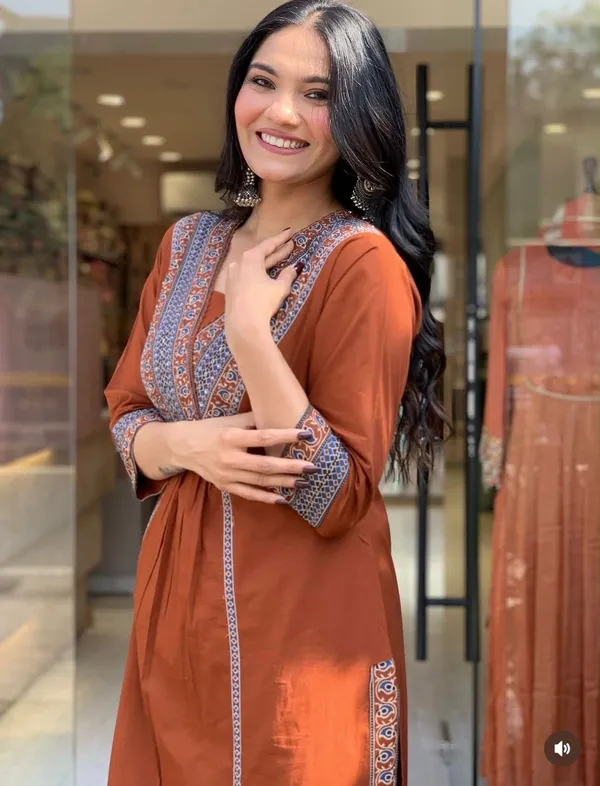Rust_Cotton_Rayon_Embroidered_Anarkali_Kurta_Set_With_Printed_Dupatta_For_Women