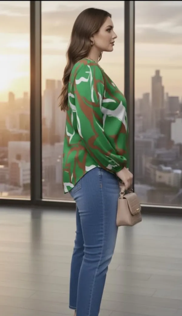 Green_Cotton_Rayon_Relaxed_Blouson_Long_Sleeve_Top_For_Women