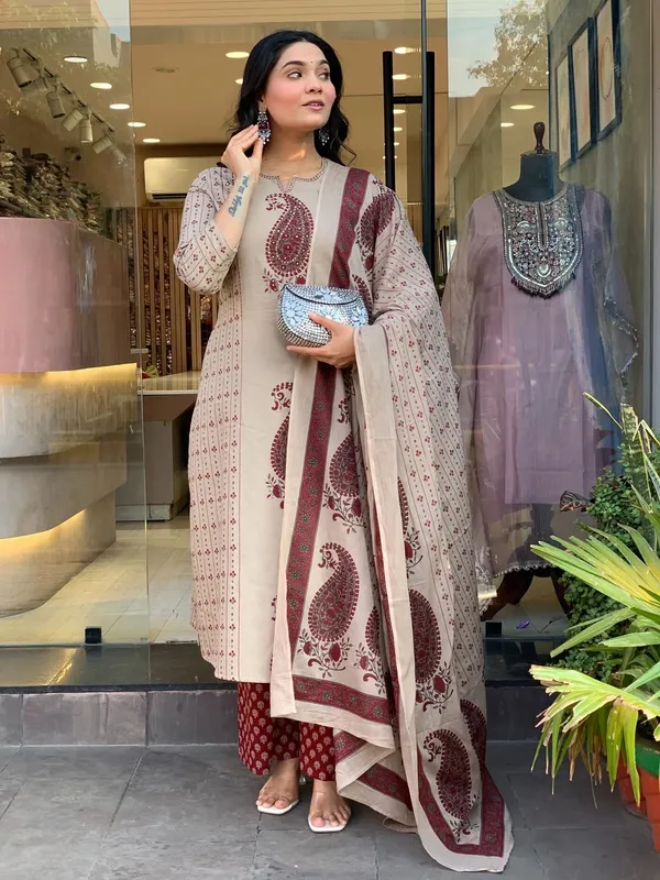 Beige_Cotton_Rayon_Paisley_Print_Straight_Kurta_Palazzo_Set_For_Women
