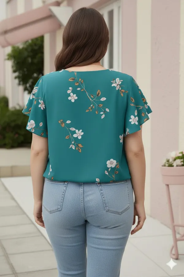 Green_Cotton_Rayon_Floral_Print_Flutter_Sleeve_Top_For_Women