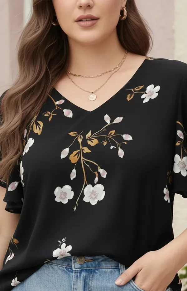 Black_Cotton_Rayon_Floral_Print_V_Neck_Ruffle_Sleeve_Top_For_Women