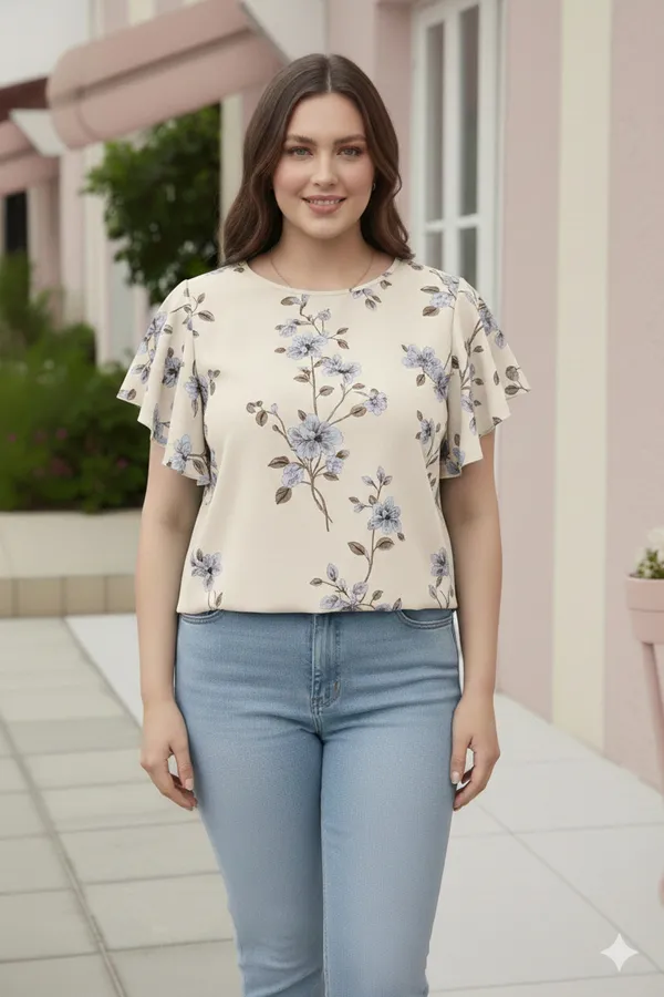 Cream_Cotton_Rayon_Floral_Print_Flutter_Sleeve_Top_For_Women