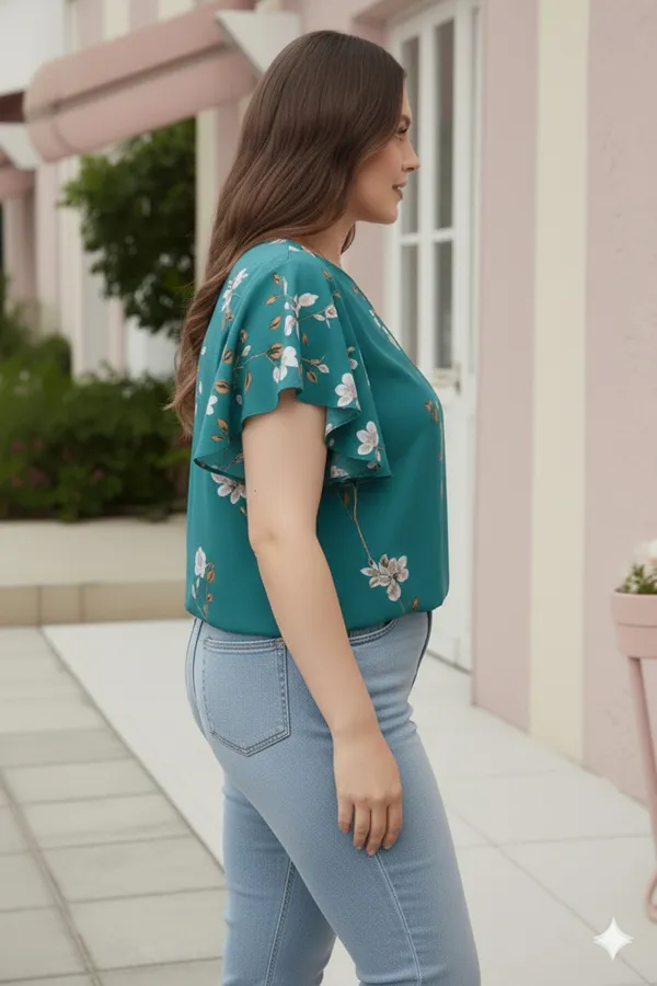 Green_Cotton_Rayon_Floral_Print_Flutter_Sleeve_Top_For_Women