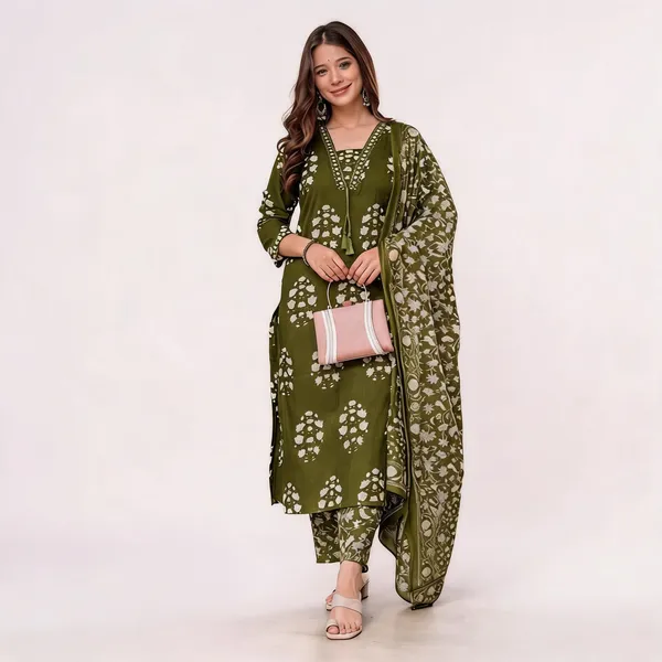 Green_Cotton_Rayon_Printed_Straight_Kurta_Pant_Set_With_Dupatta_For_Women