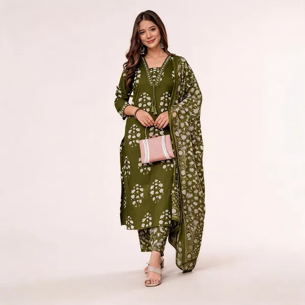 Green_Cotton_Rayon_Printed_Straight_Kurta_Pant_Set_With_Dupatta_For_Women