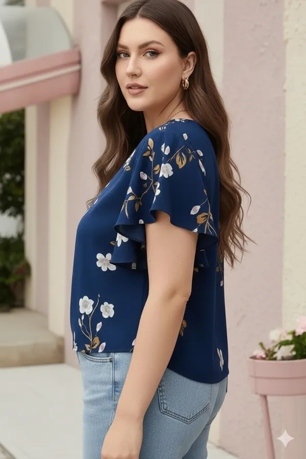 Blue_Cotton_Rayon_Floral_Print_Flutter_Sleeve_Top_For_Women