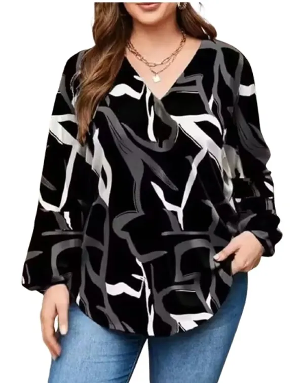 Black_Cotton_Rayon_Abstract_Print_V_Neck_Long_Sleeve_Plus_Size_Top_For_Women
