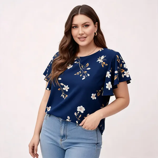 Blue_Cotton_Rayon_Floral_Print_Flutter_Sleeve_Top_For_Women