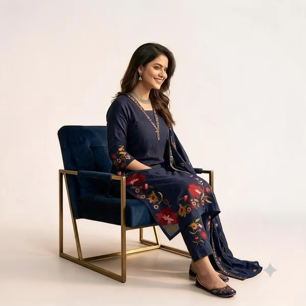 Navy_Blue_Cotton_Rayon_Floral_Embroidered_Straight_Kurta_Set_For_Women