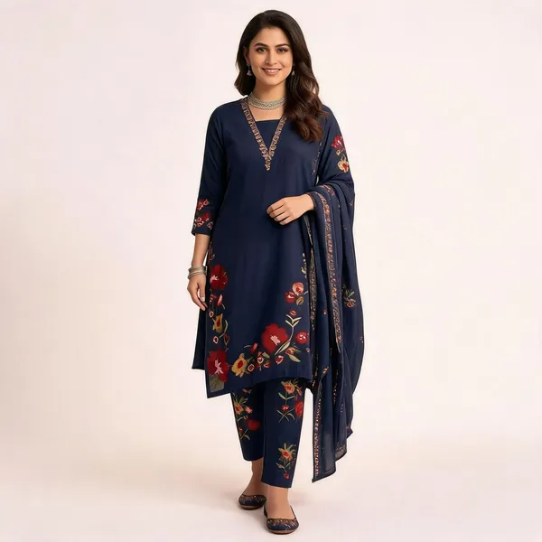 Navy_Blue_Cotton_Rayon_Floral_Embroidered_Straight_Kurta_Set_For_Women