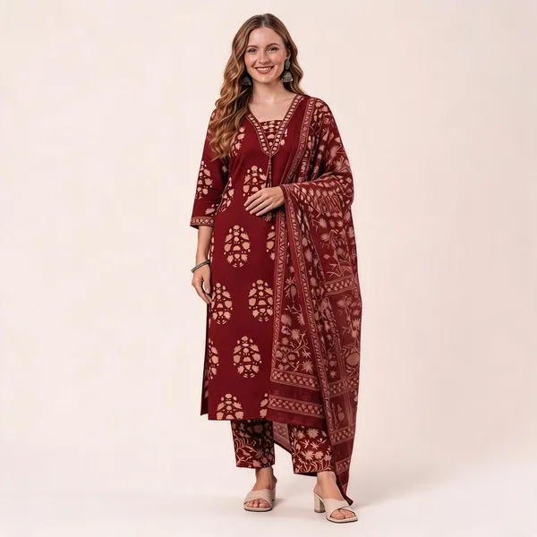 Maroon_Cotton_Rayon_Printed_Straight_Kurta_Palazzo_Set_For_Women