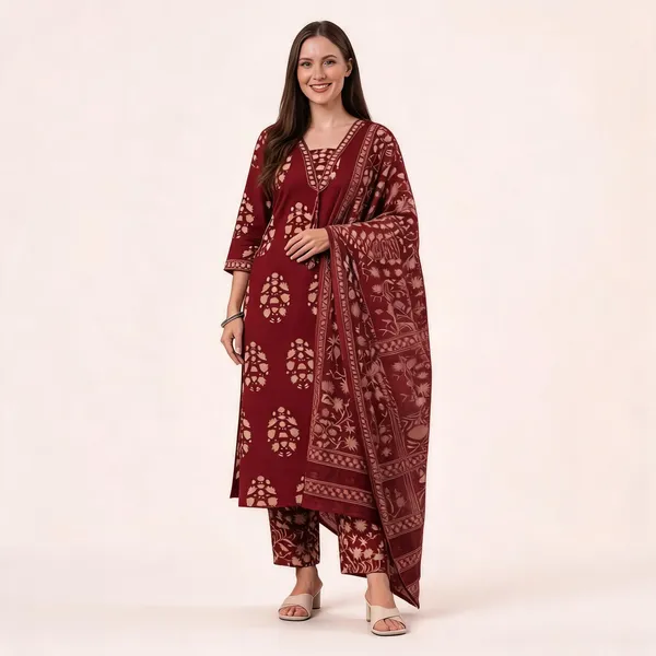 Maroon_Cotton_Rayon_Printed_Straight_Kurta_Palazzo_Set_For_Women