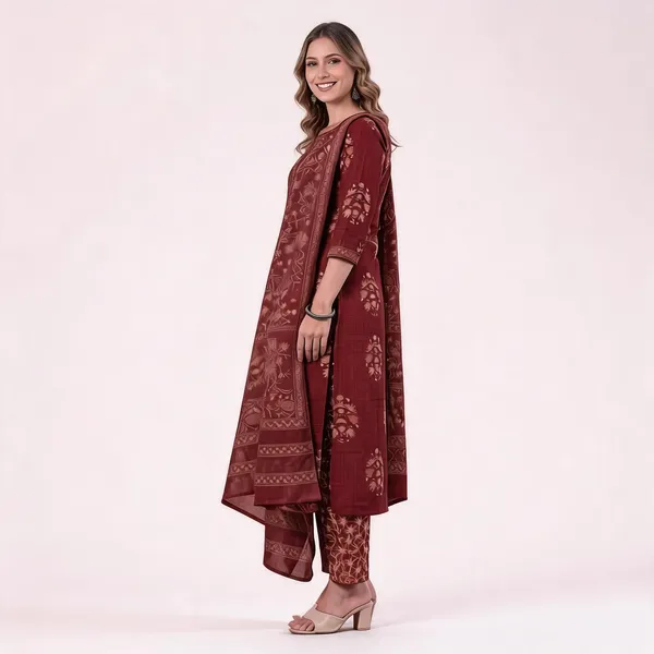 Maroon_Cotton_Rayon_Printed_Straight_Kurta_Set_For_Women