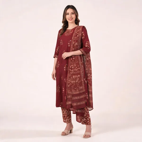 Maroon_Cotton_Rayon_Printed_Straight_Kurta_Set_For_Women
