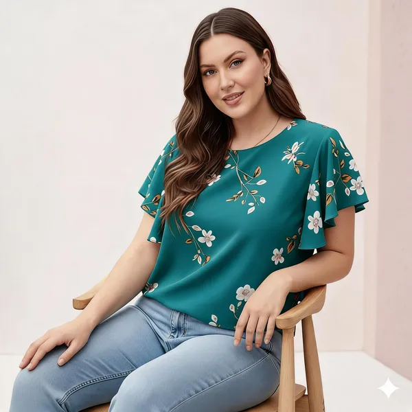Green_Cotton_Rayon_Floral_Print_Flutter_Sleeve_Top_For_Women