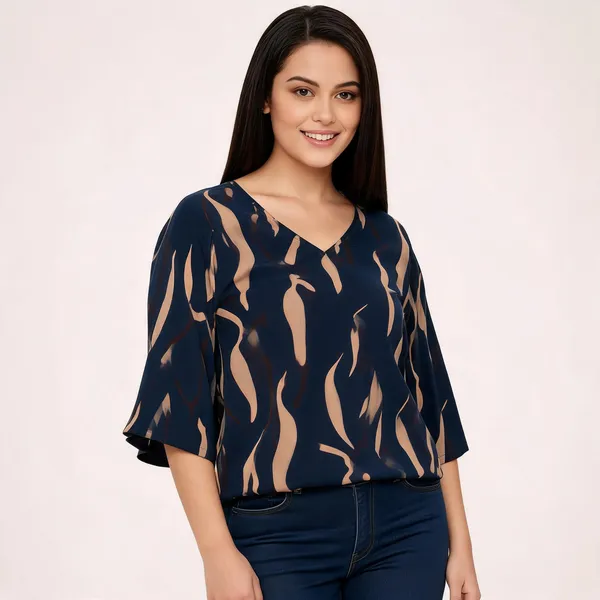 Navy_Blue_Cotton_Rayon_Abstract_Print_Flared_Sleeve_Top_For_Women