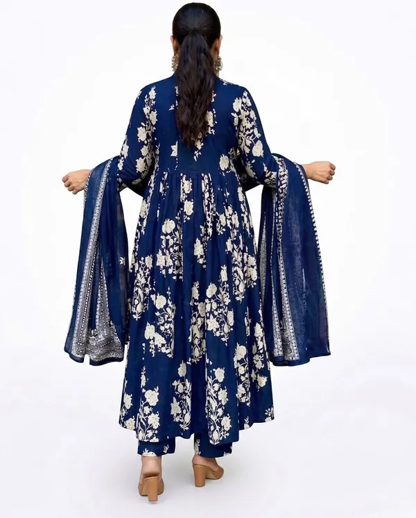 Navy_Blue_Cotton_Rayon_Straight_Fit_Kurta_Set_With_Ajrakh_Print_Dupatta_For_Women