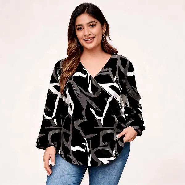 Black_Cotton_Rayon_Abstract_Print_V_Neck_Long_Sleeve_Plus_Size_Top_For_Women