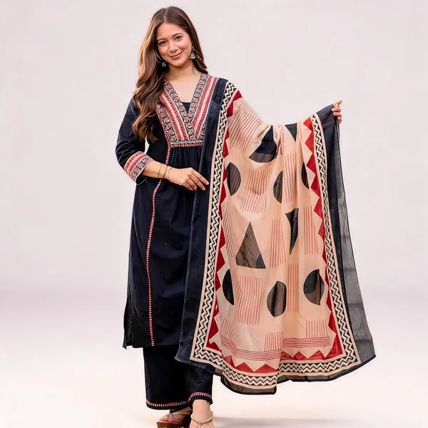 Navy_Blue_Cotton_Rayon_Embroidered_Anarkali_Kurta_Set_For_Women