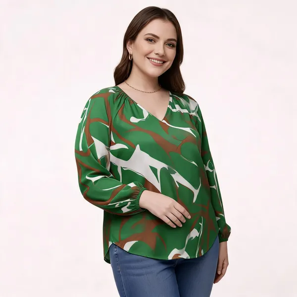 Green_Cotton_Rayon_Relaxed_Blouson_Long_Sleeve_Top_For_Women