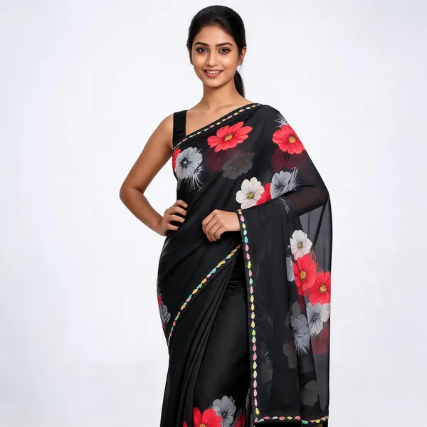 Black_Floral_Print_Satin_Silk_Saree_For_Women
