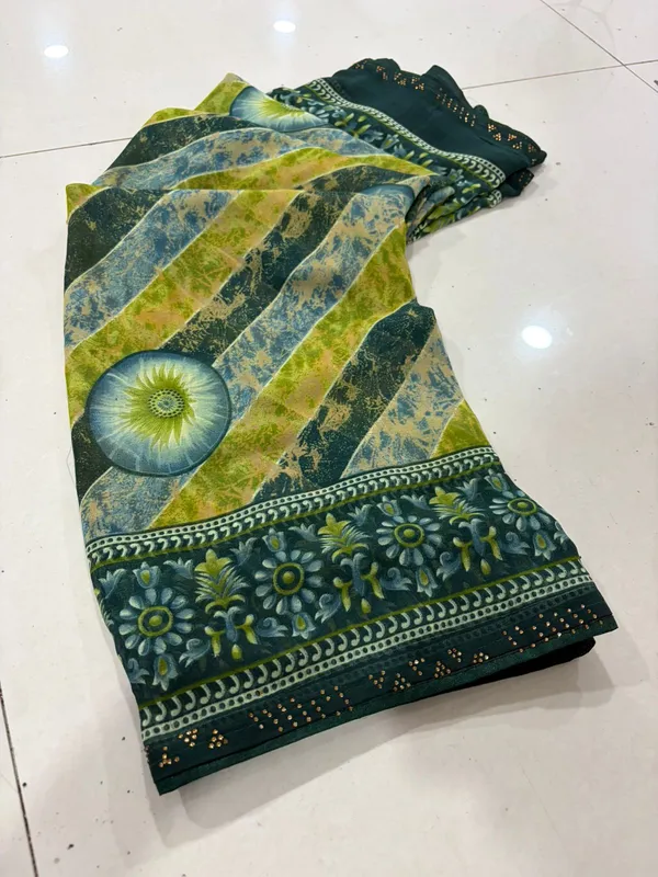 Green_Yellow_Cotton_Printed_Saree_With_Floral_Border_For_Women