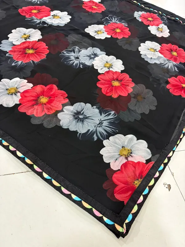 Black_Floral_Print_Satin_Silk_Saree_For_Women