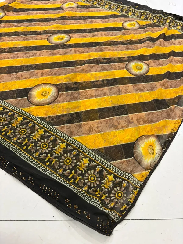 Yellow_Brown_Cotton_Printed_Saree_With_Floral_Border_For_Women