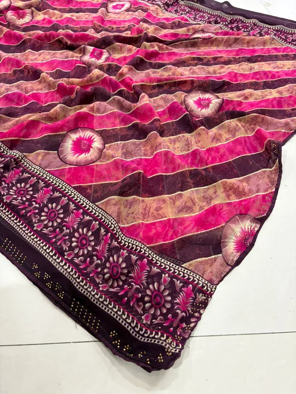 Pink_Brown_Floral_Print_Ethnic_Saree_With_Border_For_Women