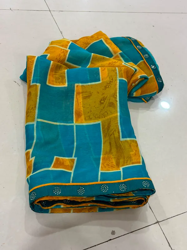 Teal_Yellow_Kota_Cotton_Block_Print_Geometric_Saree_For_Women