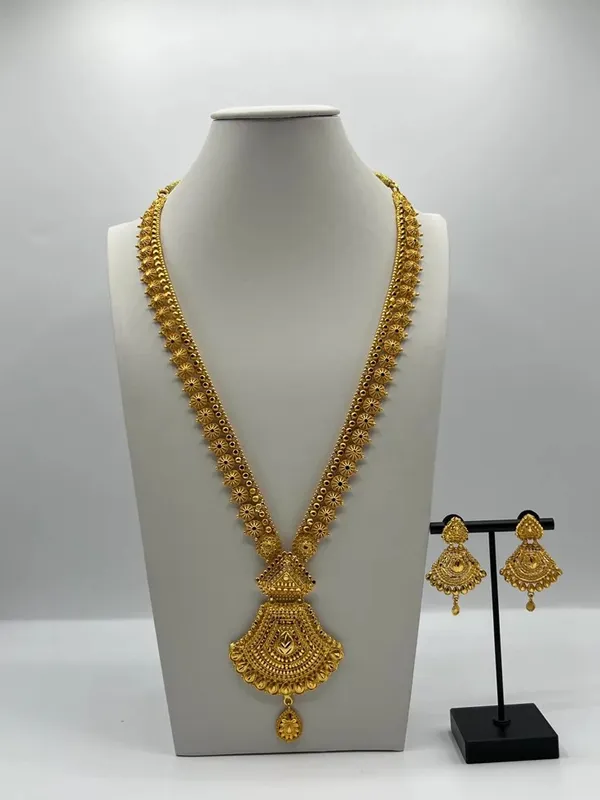 Gold_Stainless_Steel_Temple_Design_Long_Necklace_Set_With_Earrings_For_Women